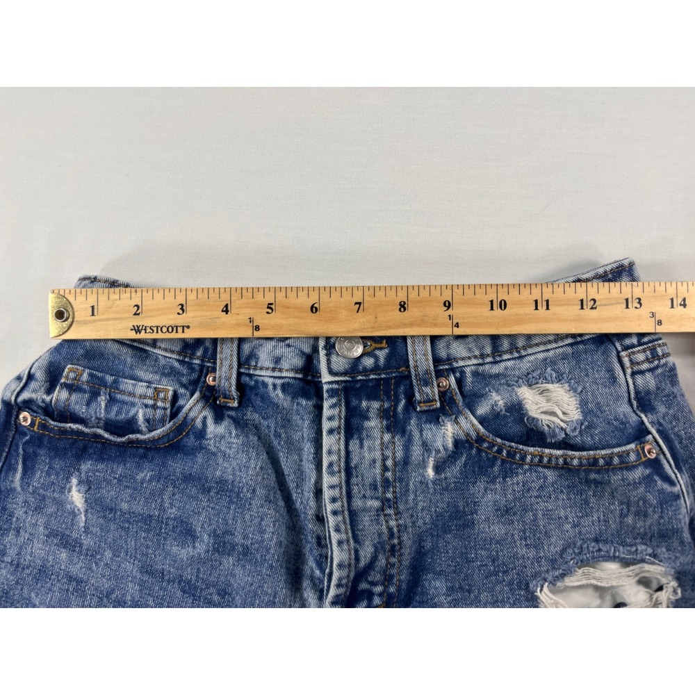 Wild Fable Blue Acid Wash High Rise Distressed Denim Shorts Button Fly Womens 4 - Picture 4 of 9